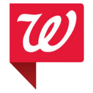 A red and white logo is on the side of a wall.