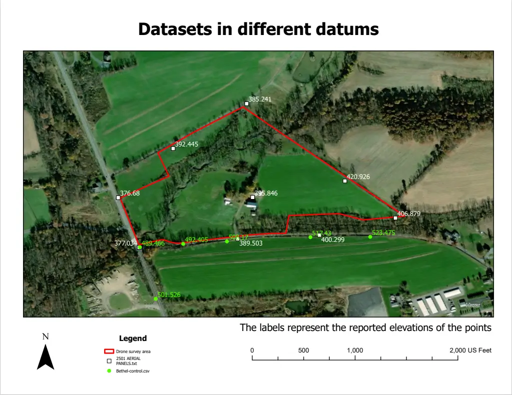 A map of the datasets in different datums.